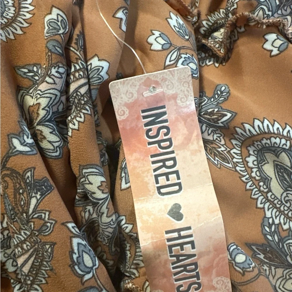 Inspired Hearts Long Sleeve Paisley Dress - Brown